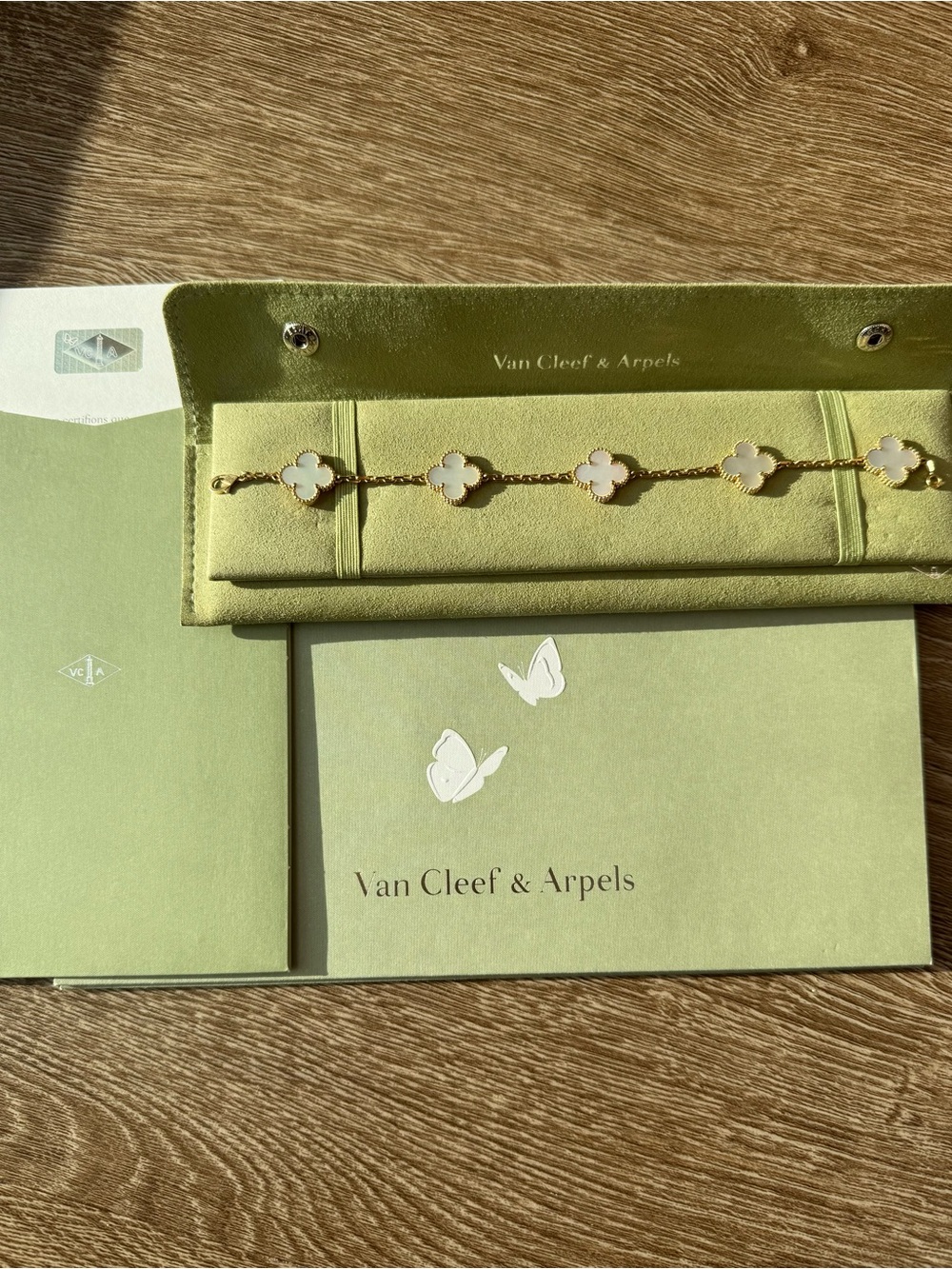 Authentic Van Cleef & Arpels Yellow Gold Mother-of-Pearl Alhambra Bracelet